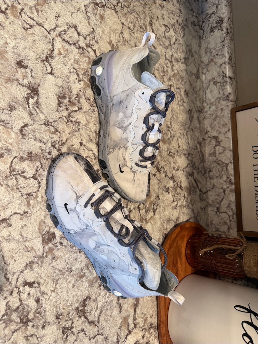 Nike Women’s White and Gray Marble React Element Sneakers